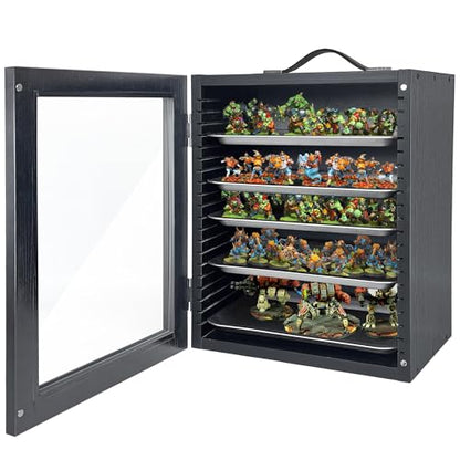 Miniature Storage Case for Collectibles Miniatures, Wooden Miniature Carrying Case with 5 Metal Trays, Miniatures Transport Case, Black - color: Black