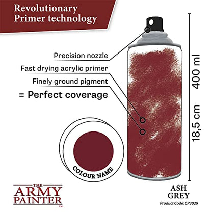 The Army Painter, Colour Primer Ash Grey, 400 ml spray acrilico | Primer grigio cenere per dipingere miniature Warhammer e Dungeons and Dragons - color: Ash Grey