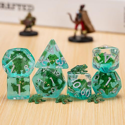 DND Resin Frog Dice Set, Animal Polyhedral Dice for Dungeons and Dragons, RPG, MTG D&D 7-DIE (D4, D6, D8, D10, D12, D20, D%) for Ages 15 and Up - color: Frog2