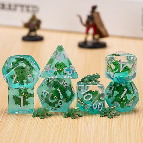 DND Resin Frog Dice Set, Animal Polyhedral Dice for Dungeons and Dragons, RPG, MTG D&D 7-DIE (D4, D6, D8, D10, D12, D20, D%) for Ages 15 and Up - color: Frog2