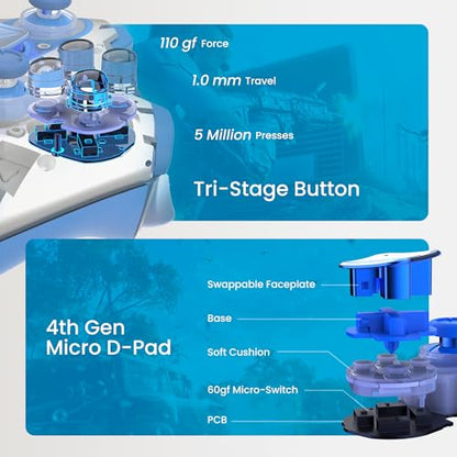 ZD O+ Excellence Wireless PC Controller – Modular Design, Hall Effect Joysticks, Remappable Buttons, RGB & Audio Jack for Switch/Switch2, PC, Android, iOS & Steam (Clear Blue) - color: Clear Blue
