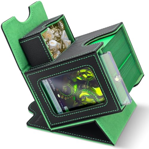 Commander Deck Box for MTG/PTCG/TCG - Patent Pending, Black Green | Card Deck Box with Display Fits 100+ Double-Sleeved Cards, Magnetic Trading Card Box with Dice Tray & 35PT Card Holder - color: Black Green