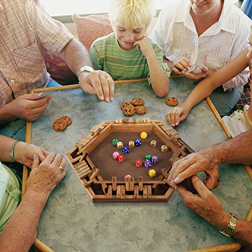 WOOD CITY Shut The Box Game Wooden for 6 Players, Close The Box Math Game for Kids Adults with 16 Dice, 6 Way Tabletop Quick Board Game for Family Friends 3+ Years Old in Classroom, Party or Pub - style: 6 Players