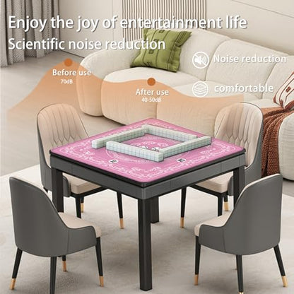 Mahjong Mat - Elegant Pink with Lace Trim | Non-Slip Rubber Gaming Mat & Noise Reducer | for Mahjong Tiles, Poker, Cards, Dominoes, Board Games | 32.4x32.4 Inch - color: Pink-blue and White Porcelain