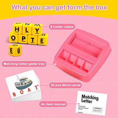 Fenikso Matching Letter Game, Alphabet Spelling & Reading Words, Objects & Color Recognition, Early Learning Educational Toy for Preschooler & Kindergarten Kids Over 3-8 Years Old, Best Gifts - color: Pink