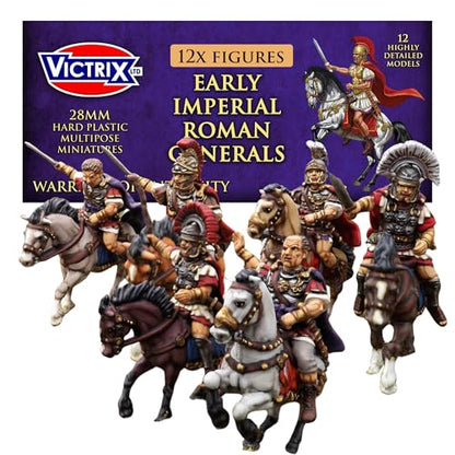 Wargames Delivered - Victrix Early Imperial Roman Mounted Generals with Bonus Miniature STL Download – 12 Detailed 28mm Miniatures with Generals, Legates, Centurions & Horses Miniature Wargaming