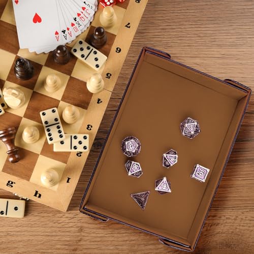 SIQUK Magnetic Folding Dice Tray Rectangle Dice Rolling Tray PU Leather Dice Trays Foldable Dice Holder Dice Rolling Mat Storage Box for D&D RPG Dice Games, Camel - color: Camel