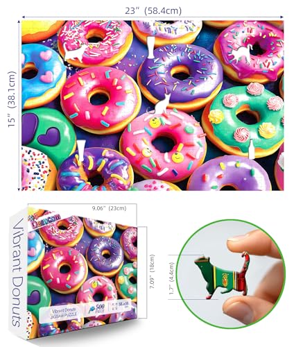 Colorful Donuts 500 Piece Jigsaw Puzzle for Adults, Vibrant Dessert Theme Puzzle with Poster & Letter on Back, Family Activity Entertainment, Challenging Gifts for Baking and Dessert Enthusiasts - color: Donuts