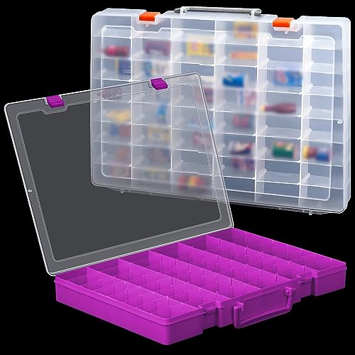 Juexica 2 Pcs Large 48 Grids Plastic Storage Bead Organizer Box, Tackle Box, Compartment Organizer Container with Adjustable Dividers for Jewelry Art Crafts Toys Screw Small Parts(Clear, Purple) - color: Clear, Purple