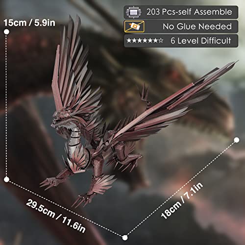 Piececool 3D Puzzles for Adults, Hellstrom Dragon Metal Model Building Kits, Challenging Brain Teaser Metal Puzzles for Stress Relief - color: Darkred