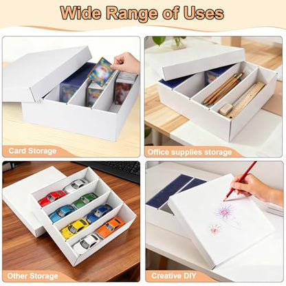 5 PackTrading Card Storage Box, 4 Row 3200 Count White Cardboard Storage Box with Divider for MTG/TCG/Sports/Game Cards Organizer - size: 5-Pack-Toploader