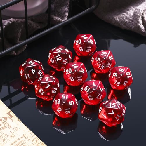 10 Pieces Polyhedral Dice Set D20 Dice 20mm Acrylic 20 Sided Game Dice for Dungeons and Dragons RPG MTG DND Dice Table Games (Transparent Red) - color: Transparent Red