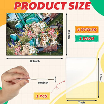 Kathfly 4 Pack 16 Large Jigsaw Puzzles Dementia Alzheimer's Products and Activities for Alzheimer's Cognitive Products Easy Puzzle for The Elderly Seniors with 1 Storage Bag, 4 Style(Classic)