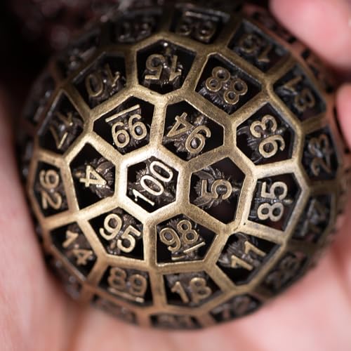 Enchanted Hollow Metal D100 Dice - 50mm DND Dice for d&d RPG & Tabletop Games for Gamers Dm with a Leather Bag (Bronze) - color: D100 Bronze