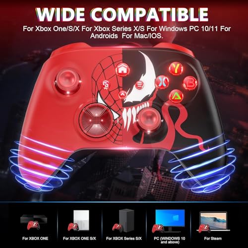 Dinosoo RGB Wireless Controller for Xbox Series X|S One & PC, with, Bluetooth, Turbo, Macro, 4 Vibration Motors, 3.5mm Audio Jack - color: Red