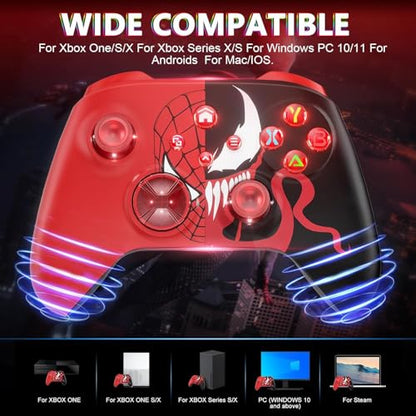 Dinosoo RGB Wireless Controller for Xbox Series X|S One & PC, with, Bluetooth, Turbo, Macro, 4 Vibration Motors, 3.5mm Audio Jack - color: Red