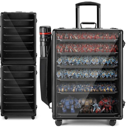 Miniatures Storage Case Miniatures Transport Case Stackable Carrying Case with Trolley & 360° Wheels 6 Trays. Aluminum Alloy Frame with Lock Slot (1.2X-Large Size) - size: 1.2X-Large