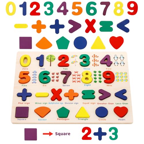 Attmu Wooden Puzzles for Toddlers, 2 Pcs Alphabet Puzzle ABC Shape Number Puzzle Patterns, Learning Toys for Kids, Preschool Educational Activities Toddler Gift Toys for Girls Boys Christmas Easter - size: 2 Pack