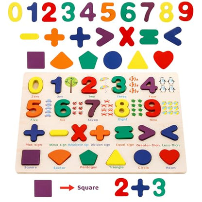Attmu Wooden Puzzles for Toddlers, 2 Pcs Alphabet Puzzle ABC Shape Number Puzzle Patterns, Learning Toys for Kids, Preschool Educational Activities Toddler Gift Toys for Girls Boys Christmas Easter - size: 2 Pack