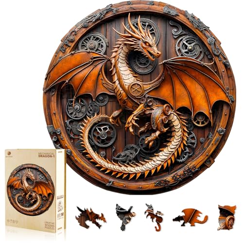 KAAYEE Wooden Puzzles Adults, Mechanical Dragon Jigsaw Puzzle 11.4 * 11.3in | 200pcs Unique Shape 3D Vision Wood Puzzle Adult, Natural Difficult Hard Flat Puzzles Home Wall Decor & Gift for Puzzle Lovers - color: Mechanical Dragon, size: Medium
