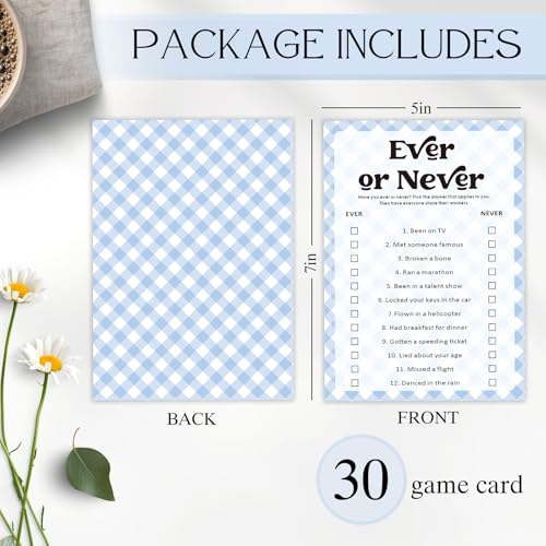 30 Pcs Party Icebreaker Games Set, "Ever" or "Never" Blue plaid, Suitable for Wedding, Birthday Party, Group Gatherings,Deepen Friendships with Friends,Colleagues,Family or Guests,Break the Ice -A01 - color: PB A01