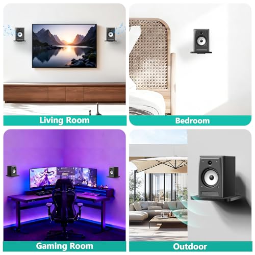 WALI Speaker Wall Mount, Heavy Duty Bookshelf Speaker Floating Wall Shelves, Surround Sound Speakers Stand for Living Room, Home Theater and Gaming Room, Holds up to 55 Lbs, (SWM302B), 1 Pair, Black - color: Black, size: 7.87" x 7.87"