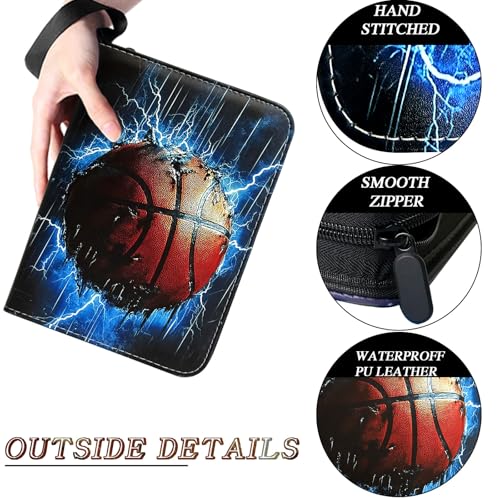 400 Pocket Zippered Basketball Card Binder, 4-Pocket Trading Card Album with 50 Removable Sleeves, PU Leather Waterproof Sports Card Holder for NBA Basketball Cards Storage Display Case Gift - color: Basketball