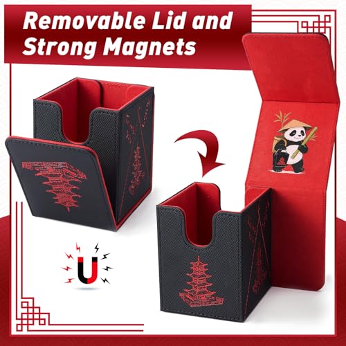 Chinese Takeout MTG Commander Deck Box, Fits TCG Cards (Black&Red) | Holds 130 Single/100 Double-Sleeved Cards, Fit MTG/PTCG/OPTCG Cards, Strong Magnet, PU Leather, With 2 Dividers - color: Black & Red