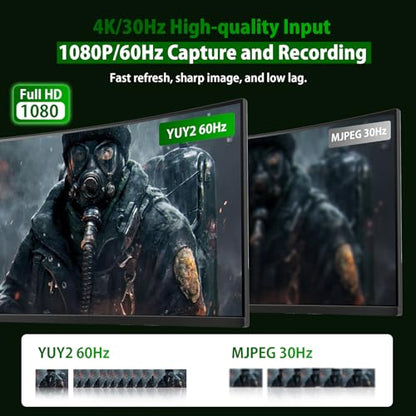 HDMI Capture Card for Nintendo Switch 2, 1080P 60FPS, Green | USB 3.0 plug and play for OBS beginners, 4K 30Hz passthrough, works with PS5, Xbox, PC and Mac - color: Green