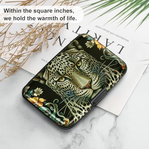 ELFISH Mini RFID Aluminum Wallet Credit Cards Holder Business Card Case Metal ID Case for Men Women(Black Leopard) - color: Black Leopard