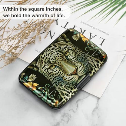 ELFISH Mini RFID Aluminum Wallet Credit Cards Holder Business Card Case Metal ID Case for Men Women(Black Leopard) - color: Black Leopard