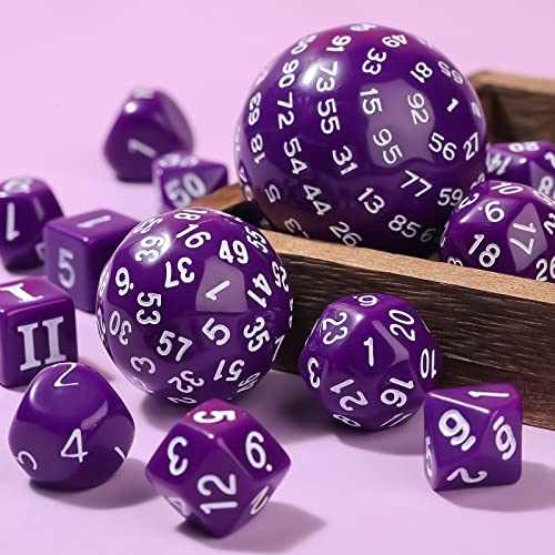 Civaner 15 Pcs Complete Polyhedral Dice Set D3-D100 Spherical RPG Dice Set in Opaque Black, 100 Sides for Role Playing Table Games Party Supplies(Purple and White) - color: Purple and White