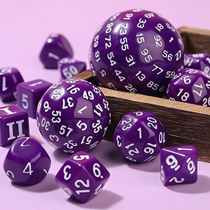 Civaner 15 Pcs Complete Polyhedral Dice Set D3-D100 Spherical RPG Dice Set in Opaque Black, 100 Sides for Role Playing Table Games Party Supplies(Purple and White) - color: Purple and White