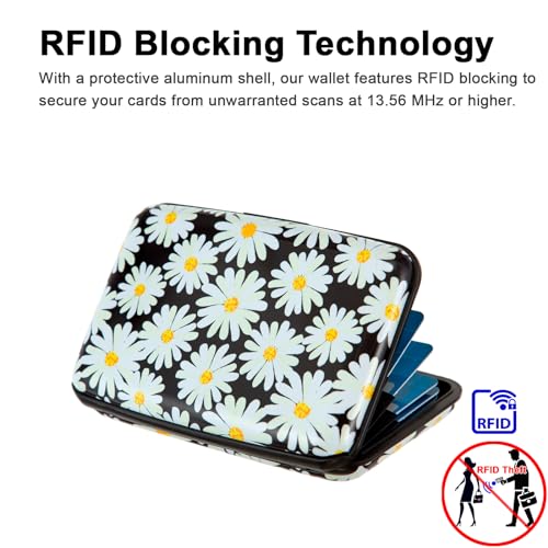 Credit Card Holder, Metal Card Wallet RFID Blocking Mini Slim Aluminum Business Hard Card Case for Women Men (Daisy) - color: Daisy