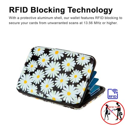 Credit Card Holder, Metal Card Wallet RFID Blocking Mini Slim Aluminum Business Hard Card Case for Women Men (Daisy) - color: Daisy