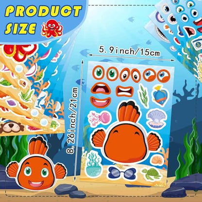Ocean Animal Stickers, Make Your Own Sea Animal Stickers | 24 Sheets Make a Face Sticker, for Kids Activities Supplies Crafts, Ocean Sea Party Favors - style: Ocean Animal