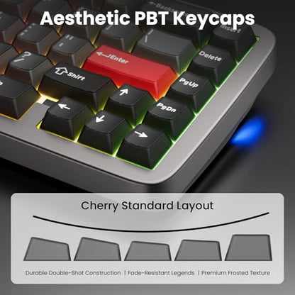 RK ROYAL KLUDGE U65 Aluminum Gaming Keyboard, Wired 60% Mechanical Keyboard with Full CNC Aluminum Body, Gasket Mount, Hot Swappable Pre-Lubed Switches, RGB Backlit, PBT Keycaps, Thocky Creamy Sound