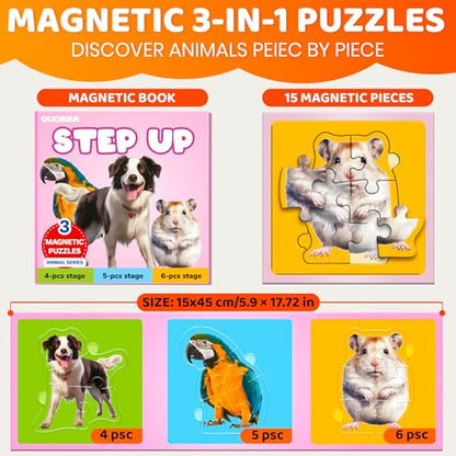 QUOKKA Step Up Magnetic Puzzles for Toddlers 1-3, Animals Puzzle Set in One Book, Travel Games for Kids 3-5, Screen Free Toy for Toddlers and Preschoolers - color: Pets