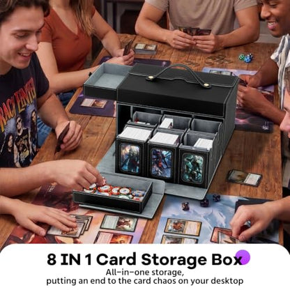 MTG Commander Deck Box with Handle, 6deck Modular Card Case and 2Dice Trays | Holds 780+ Double-Sleeved Cards,Removable Magic the Gathering Storage,Magnetic Lock/Holderss, Display Window for TCG/EDH,Grey - color: Black Grey, style: 6-Deck Modular Card Cas