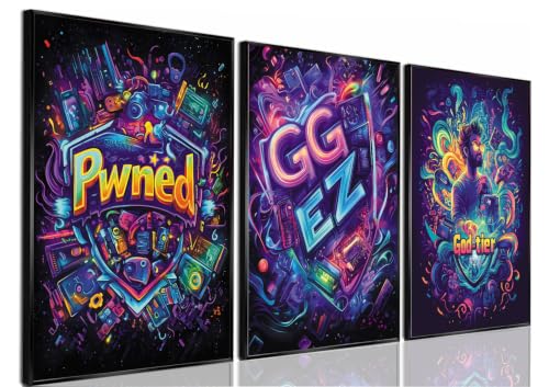 God-Tier Gamer Framed Wall Art Poster Set of 3, 12x16 inch | Gaming Room Wall Decor, Bold Gamer Quote Poster Set, Teen Boy Bedroom - color: God-tier, size: 12"x16" Poster