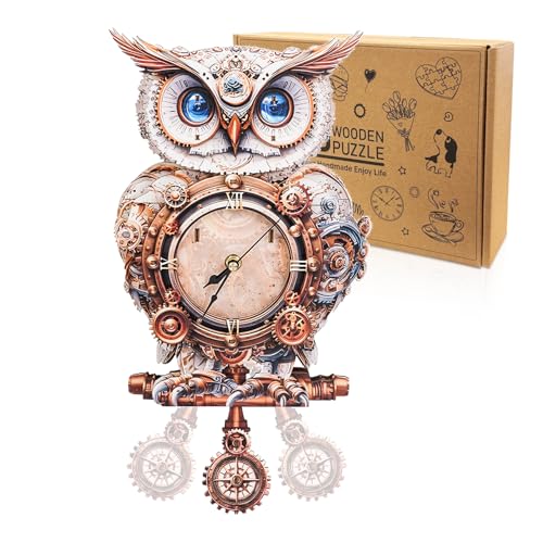 3D Wooden Puzzles for Adults-Owl Clock Puzzle-Adult Crafts | 3D Puzzle/Puzzle Clock/Owl Lover Gifts/DIY Wooden Puzzle/Working Clock/Desk/Wall Decor/Creative Gifts for Adults&Teen - color: Owl Clock