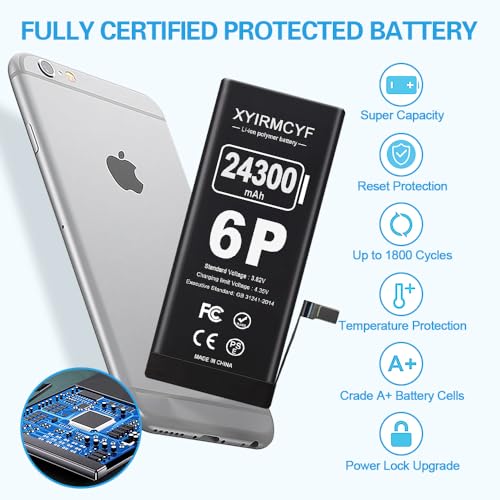 XYIRMCYF 24300mAh Super Capacity Battery Compatible with iPhone 6 Plus, New 0 Cycle-Li-Polymer Replacement Battery for iPhone 6 Plus, with Professional Repair Tool Kit - color: 6P-24300