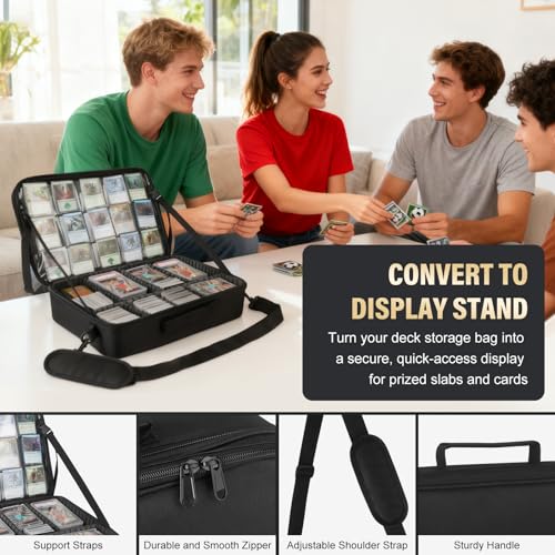 Card Deck Storage Bag for 2000+ Cards,3-Layer MTG Bag Card Storage Box with 10 Customizable Partitions & Adjustable Shoulder Strap,Trading Card Case Fits for MTG,YuGiOh,TCG,Magic,Sports Cards - Black