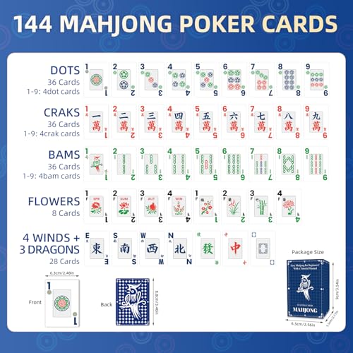 144-Pcs China Mahjong Playing Cards - Waterproof & Non-Slip PVC Material, Large Font for Easy Reading, Durable & Portable, Ideal for Beginners & Elderly, Perfect for Travel, Camping[專業中式麻將] - style: Chinese Mahjong Playing Cards