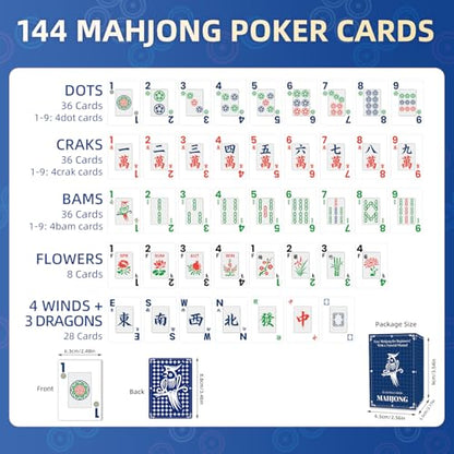144-Pcs China Mahjong Playing Cards - Waterproof & Non-Slip PVC Material, Large Font for Easy Reading, Durable & Portable, Ideal for Beginners & Elderly, Perfect for Travel, Camping[專業中式麻將] - style: Chinese Mahjong Playing Cards