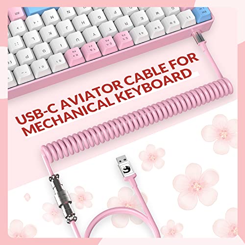 ZIYOU LANG RK-T8 Wired 65% Mechanical RGB Gaming Keyboard-Pink/White/Blue | Rainbow Backlit,Anti-ghosting,TKL,Mini 68 Key,Custom Coiled C to A Cable,Tactile Blue Switch for PS4 PS5 Xbox PC Mac Gamer - color: Pink White Blue, size: 65% Keyboard