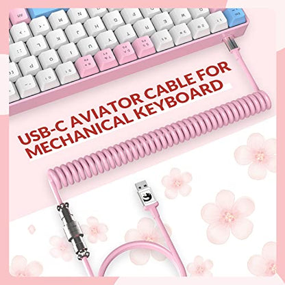 ZIYOU LANG RK-T8 Wired 65% Mechanical RGB Gaming Keyboard-Pink/White/Blue | Rainbow Backlit,Anti-ghosting,TKL,Mini 68 Key,Custom Coiled C to A Cable,Tactile Blue Switch for PS4 PS5 Xbox PC Mac Gamer - color: Pink White Blue, size: 65% Keyboard