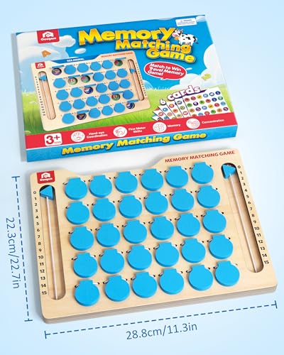 Coogam Memory Matching Game, Wooden Board Travel Toy with Memory Cards | Essential Activity for Road Trip Airplane/Car/Camping, Fine Motor Educational Gift Toy for 3 4 5 Year Old Kids