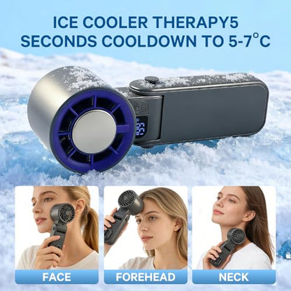 Handheld Portable Turbo Fan with Ice Cooler Personal Cooling Device | 199 Speeds,Digital Display, Up to 12H Runtime, Rechargeable Powerful Mini Personal Fan for Travel/Concerts/Sport Events/Gifts - color: gray