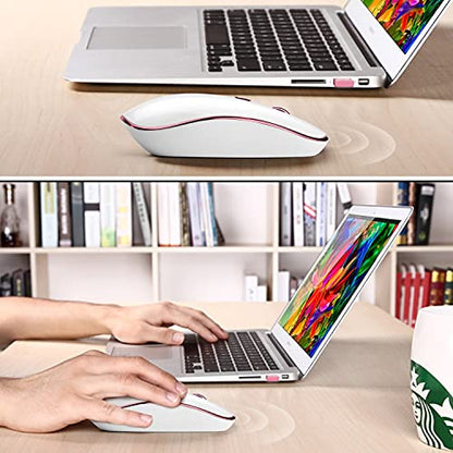 JOYACCESS Wireless Mouse for Laptop - Ultra Thin, Silent, 2400 DPI Portable Optical Mouse for Laptop,Computer,MacBook,Windows, Chromebook, PC (White + Pink) - color: Silver